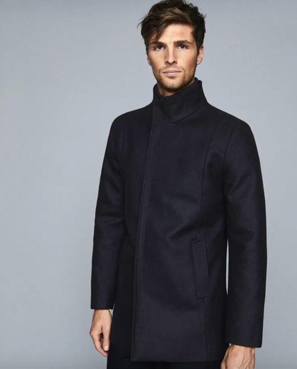 REISS Angelo Mid Length Coat Size L NEW $545 Navy Blue Button Jacket